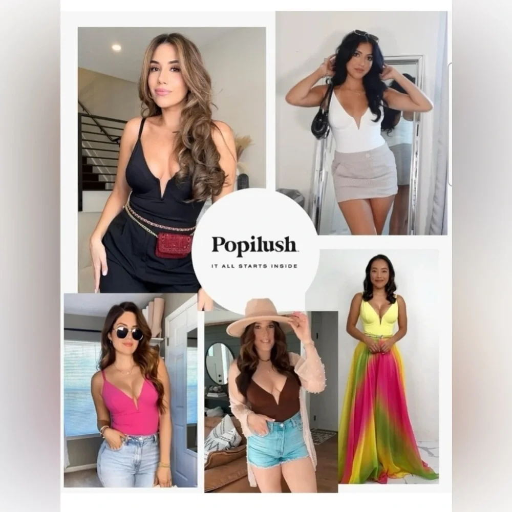 Popilush Shapewear Deep V-Neck Low Back Sculpting Thong Bodysuit